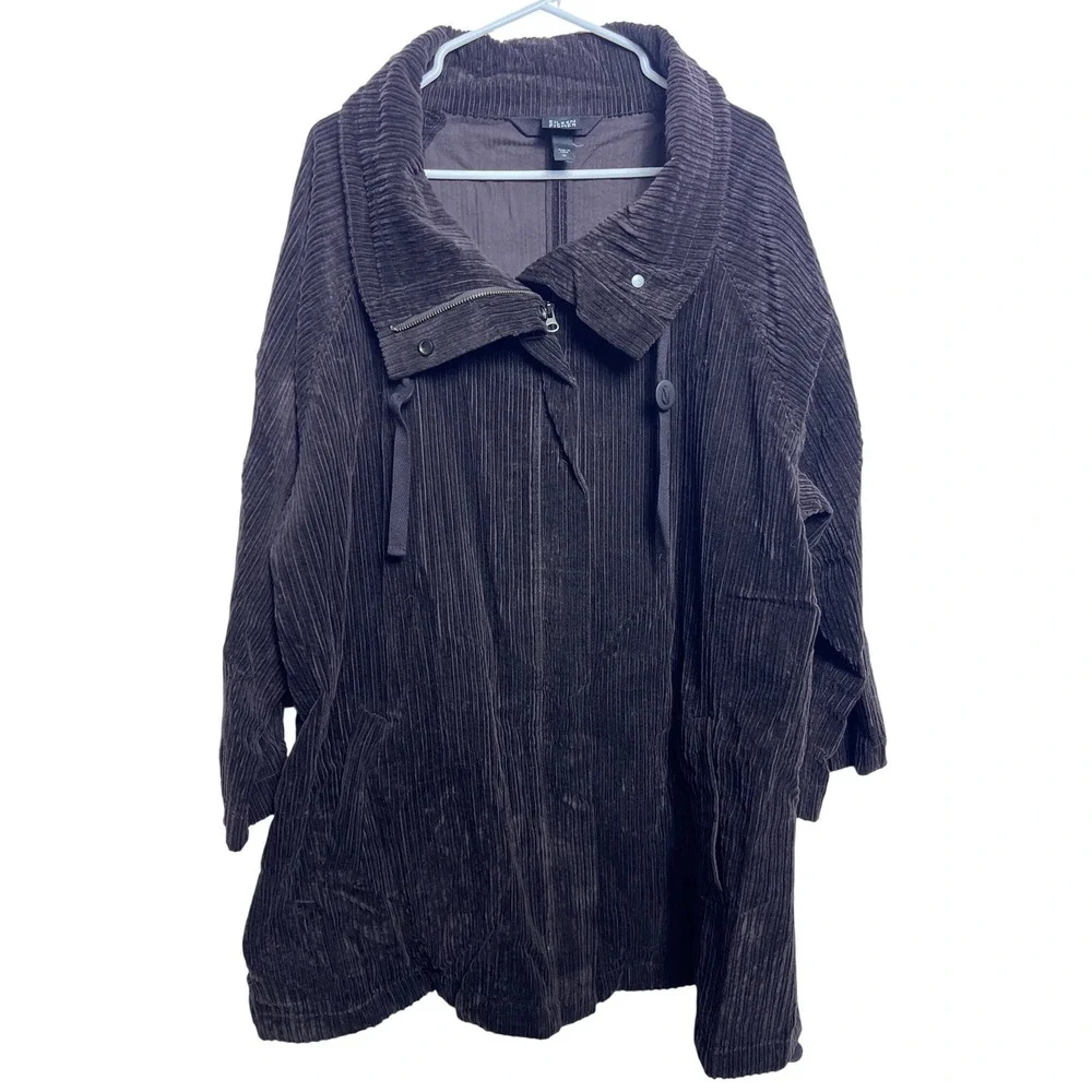 Eileen Fisher Brown Organic Cotton Wide Wale Corduroy Oversized Jacket XL Ethica